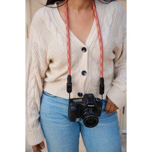 THICK 42” Bright Red/Grey/White  Camera Rope Strap w/ Peak Design Anchors